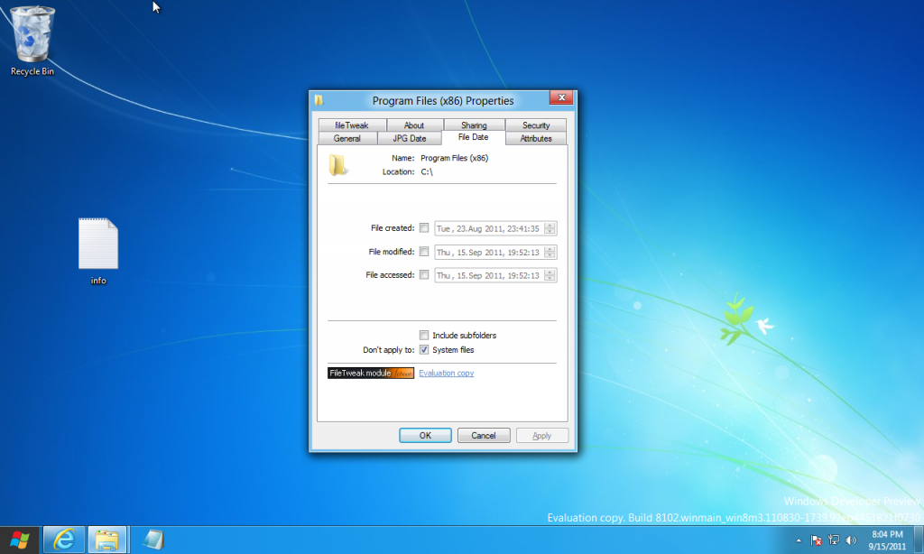 FileTweak on Windows 8 Developer Preview | Febooti Blog