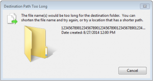 Different error, if using Windows 7 Ultimate - Destination Path Too Long