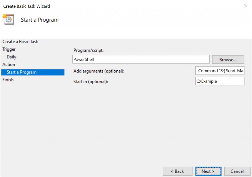 Screenshot: Start a program from Windows Task Scheduler with arguments ...