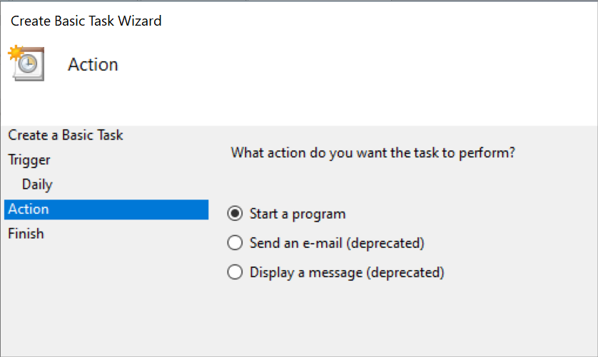 Screenshot: Start a program from Windows Task Scheduler
